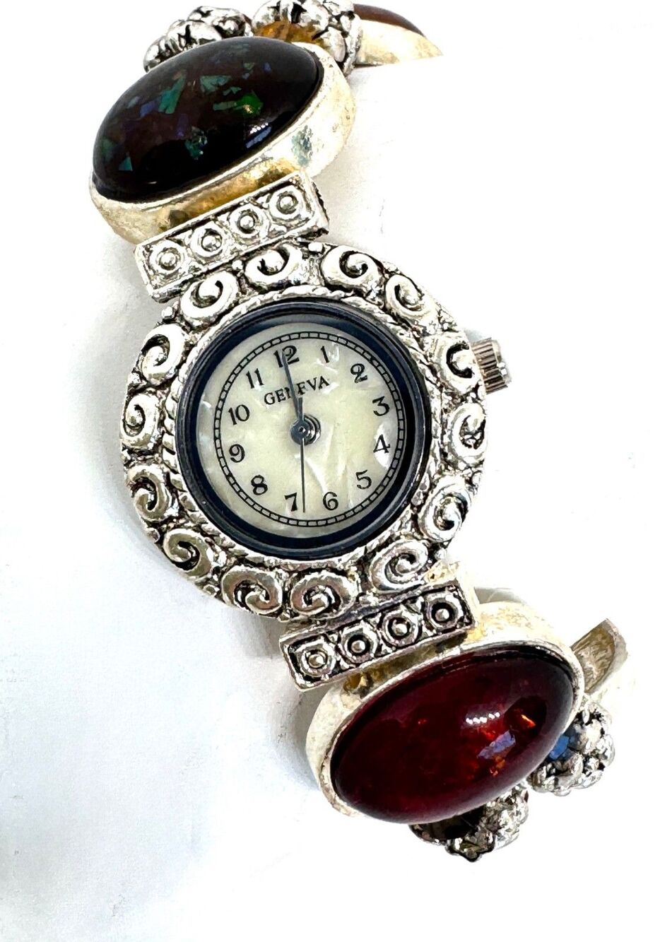 Silver & Acrylic Ladies Watch Mother of Pearl Face Bracelet #1182 - Picture 3 of 5